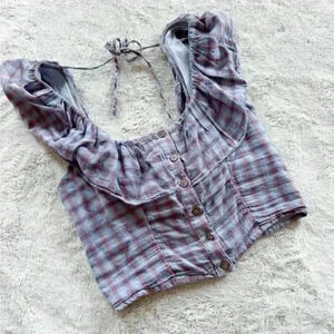 Free People Gone Rogue Ruffle Top Plaid Button Up size S